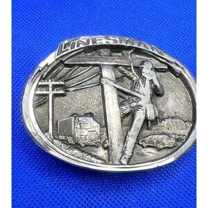 Vintage Linesman belt buckle, circa 1986, USA made, 3D